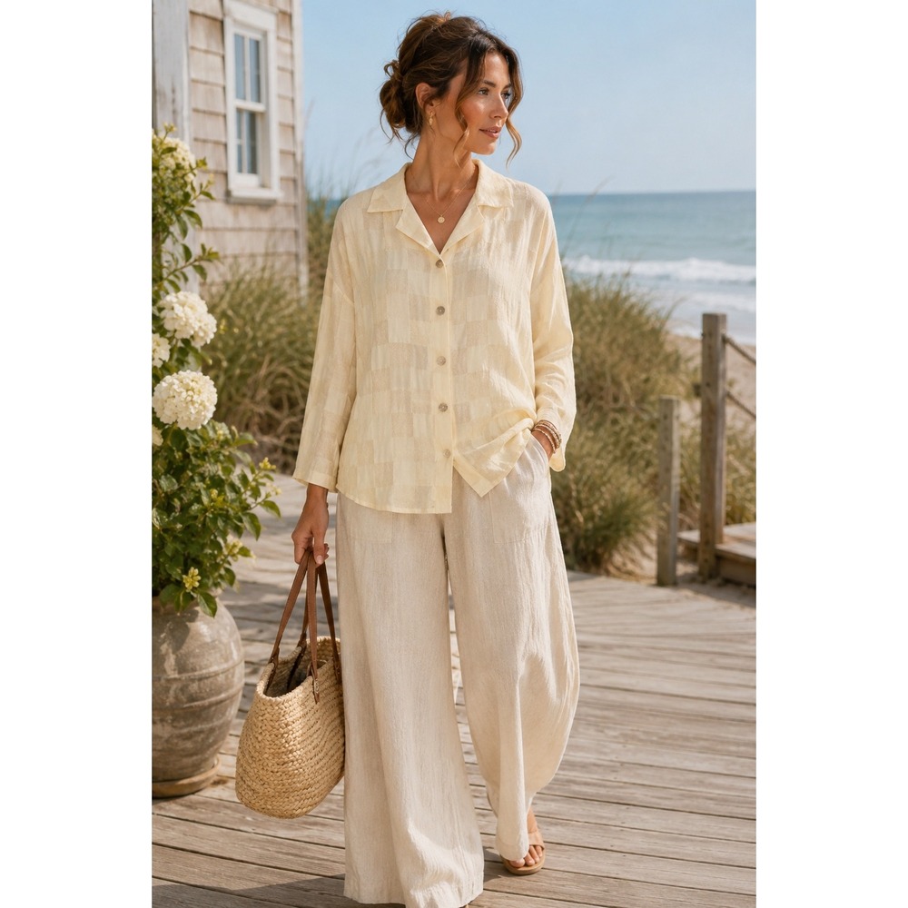 Vtg Babette SF Butter Yellow Longsleeve Shirt  Top Oversized Lagenlook Large